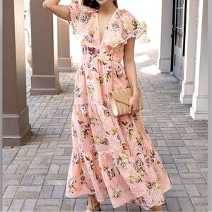 BuddyLove | Cece | Flutter Sleeve Tiered Maxi Dress in Irish Rose